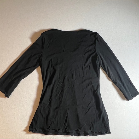 Oscar by Oscar De La Renta Long Sleeve Beaded Embroidered Black Mesh Top, Large - Picture 3 of 8